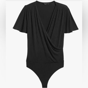 Banana Republic | Threadsoft Wrap Front Black Bodysuit Top | Black | Large | NEW